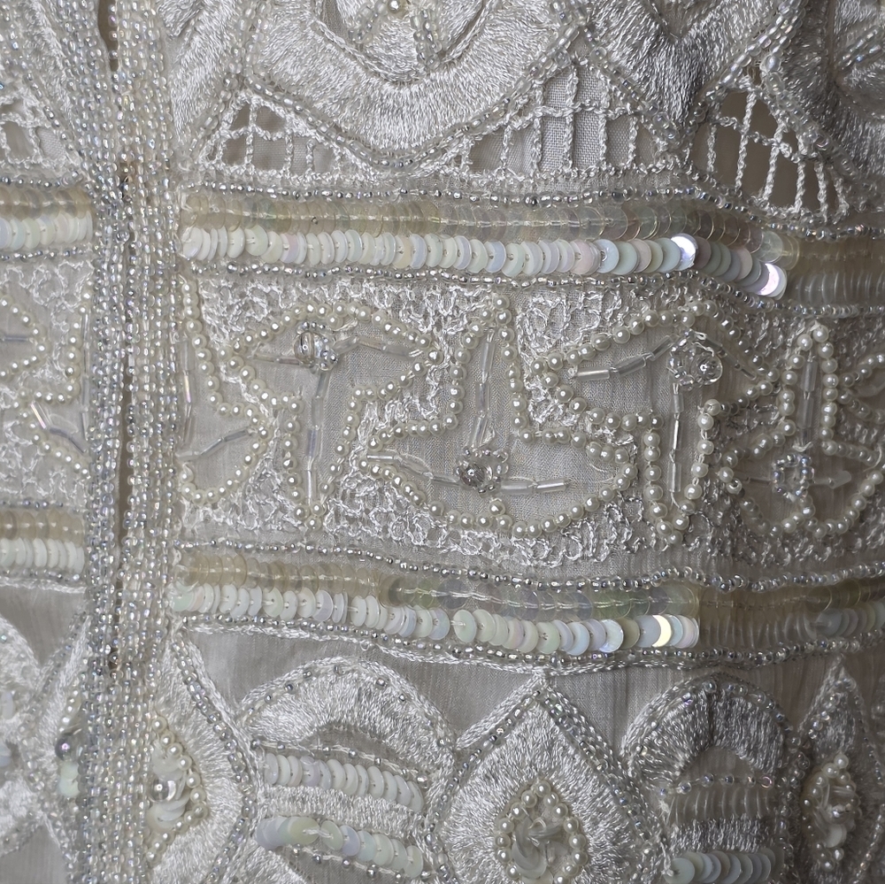 Vintage Scala Silk Beaded Sequin Jacket Ivory Small 80s 90s - Picture 8 of 15